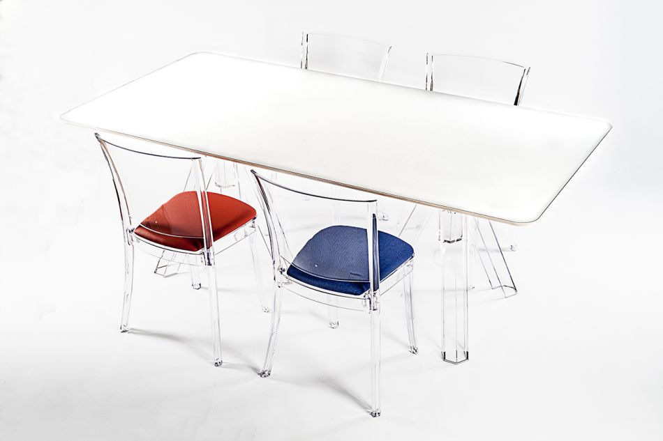 Tavolo rotondo trasparente in policarbonato Design Ometto - Diametro 90/120  - piano Bianco