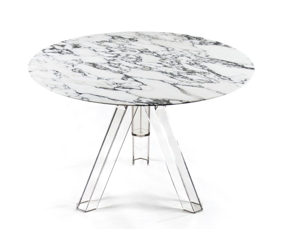 Tavolo rotondo trasparente in policarbonato design Ometto - diametro 90/120  - Piano Nero