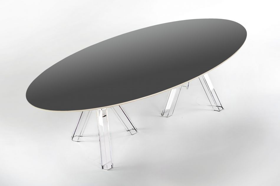 Tavolo ovale ellittico trasparente design policarbonato Ometto - Piano NERO  - cm.220x115