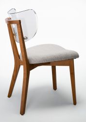 Przezroczyste krzesło drewniane o nowoczesnym designie - rama MONOBLOC DĄB jesion barwiony - tkanina BOUCLE - piasek - D