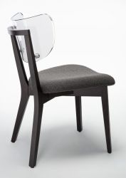 Przezroczyste krzesło drewniane o nowoczesnym designie - rama MONOBLOC buk barwiony moką - tkanina BOUCLE - ciepły szary