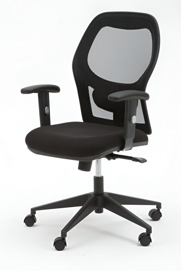 Sedia da ufficio Omarama, Poltrona direzionale con braccioli, Sedia  ergonomica da ufficio, Bianco, 63x54h106/116 cm
